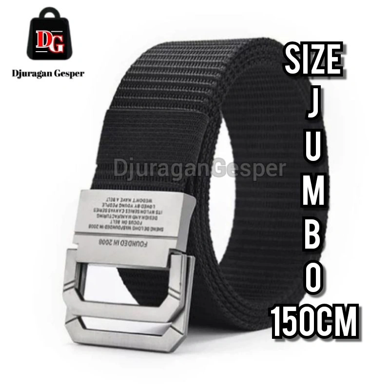 Ikat Pinggang Pria dan Wanita Tali Canvas Buckle Belt Gesper Kotak Kait Hitam