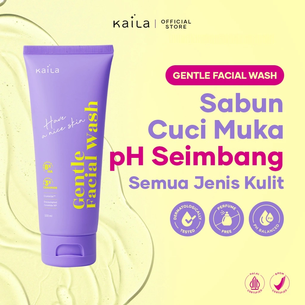 [Clearance Sale] Kaila SmartSkin Gentle Facial Wash 100ml - Sabun Cuci Muka PH Seimbang Semua Jenis Kulit Dengan Hyaluronic Acid Ceramide Crystalide Menenangkan, Melembabkan, Memperbaiki Skin Barrier Diuji Halal & BPOM