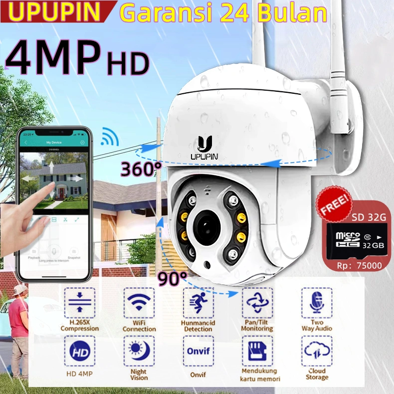 UPUPIN Free 32G SD 4MP Full HD CCTV Wifi Outdoor Waterproof Camera IP66 Pengintai IP Camera CCTV WiFi CCTV 360 derajat HP NVR DVR ORIGINAL