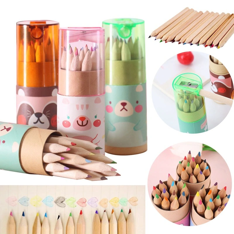 Pensil Warna 12 IN 1 + Rautan Serutan Color Pencils Karakter Lucu Kemasan Tabung Alat Mewarnai
