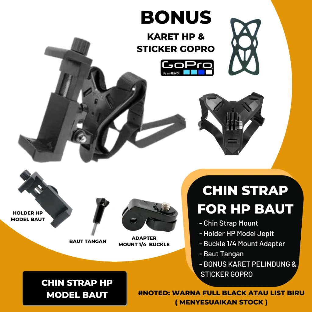 Mounting Helm Hp Gopro / Chin Strap Mount Helmet Di Dagu Untuk Motovlog / Vlog HP Dan Action Camera