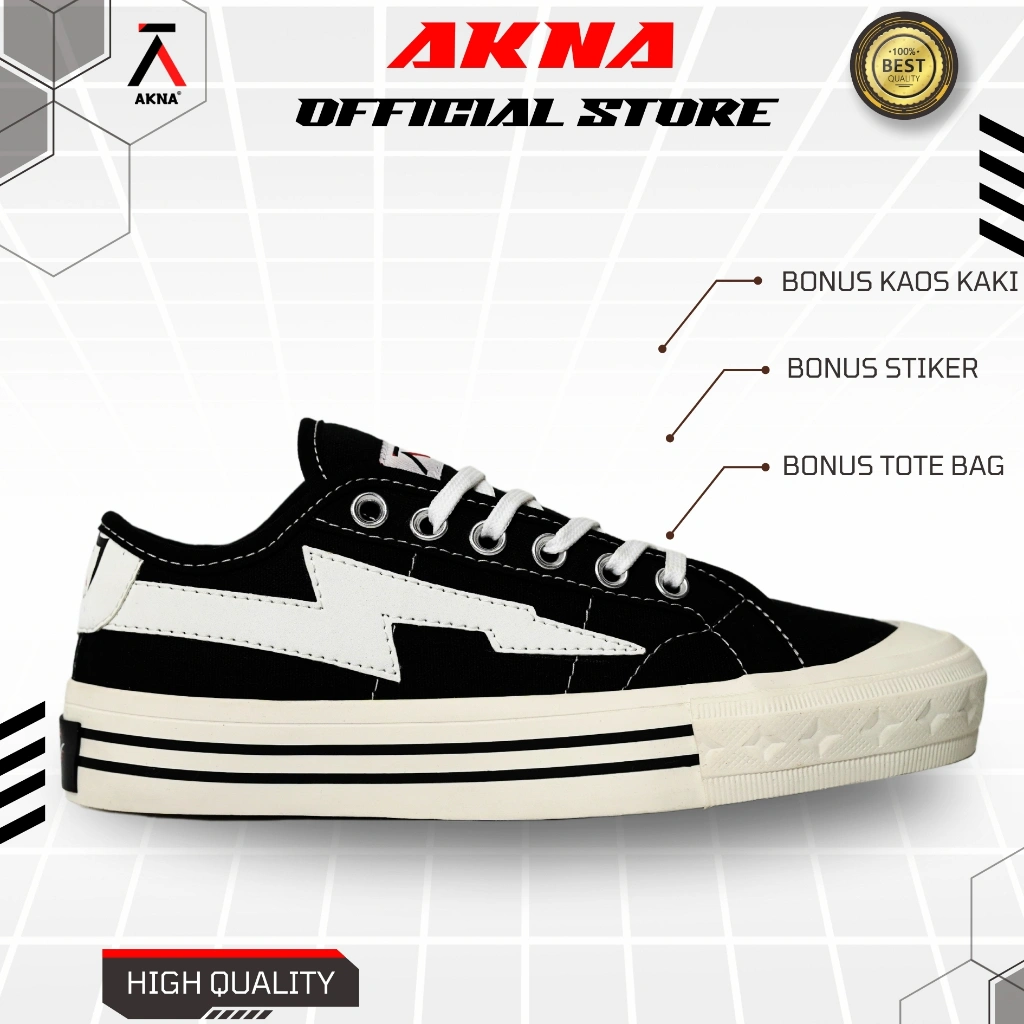 AKNA - Sepatu Aksara Low Black White Pria Wanita