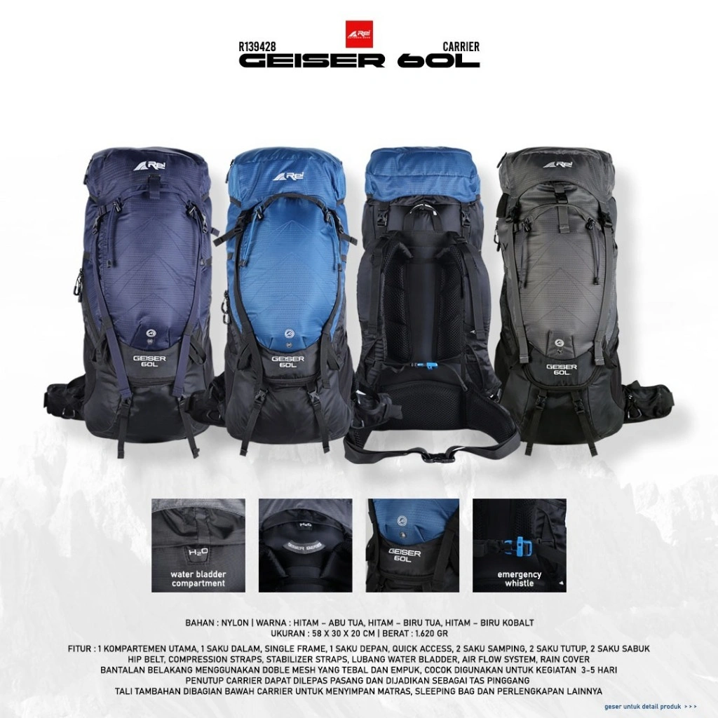 Tas Gunung / Carrier Geiser 60 Liter Arei Outdoorgear