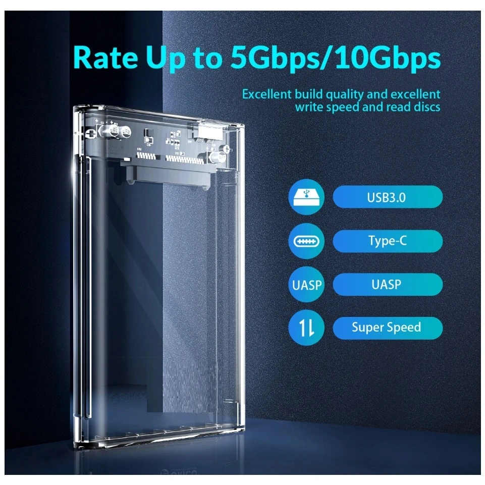 < SMARTCOM > 2.5" Type-C HDD/SSD SATA Enclosure External Transparent Case