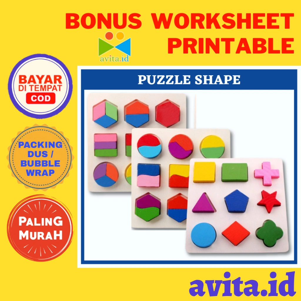 avita.id Puzzle shape kayu anak | edukasi anak kreatif - papan puzzle kayu