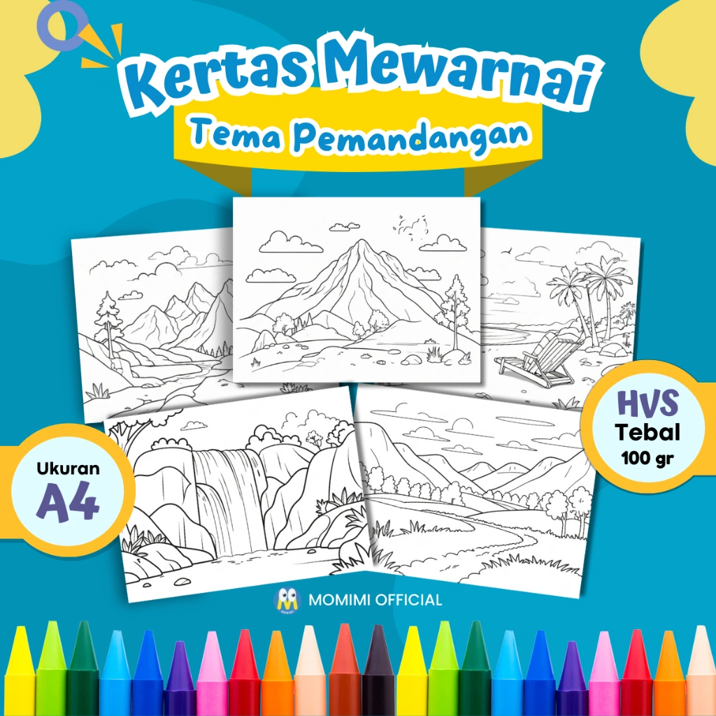 KERTAS MEWARNAI ANAK TEMA PEMANDANGAN / KERTAS GAMBAR MEWARNAI ANAK PAUD TK SD - A4 TEBAL 100 gr