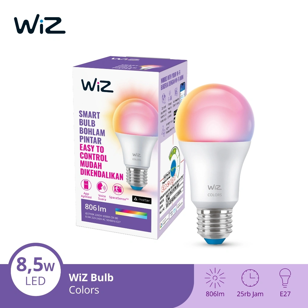 WiZ Lampu Smart LED WiFi Smart Bulb RGB Warna 8,5W, 8,5W Multipack, 13W - Lampu Tidur Anak
