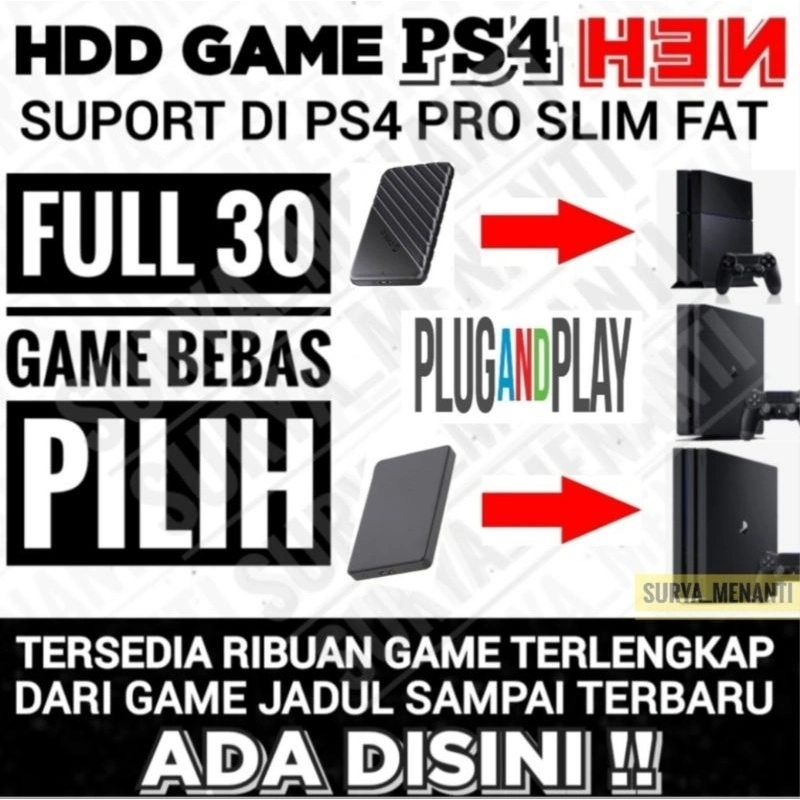 HDD GAME HARDISK EKSTERNAL PS4 1TB HARDDISK EXTERNAL PLAYSTATION 4 + DLC GAMES BEBAS REQUEST