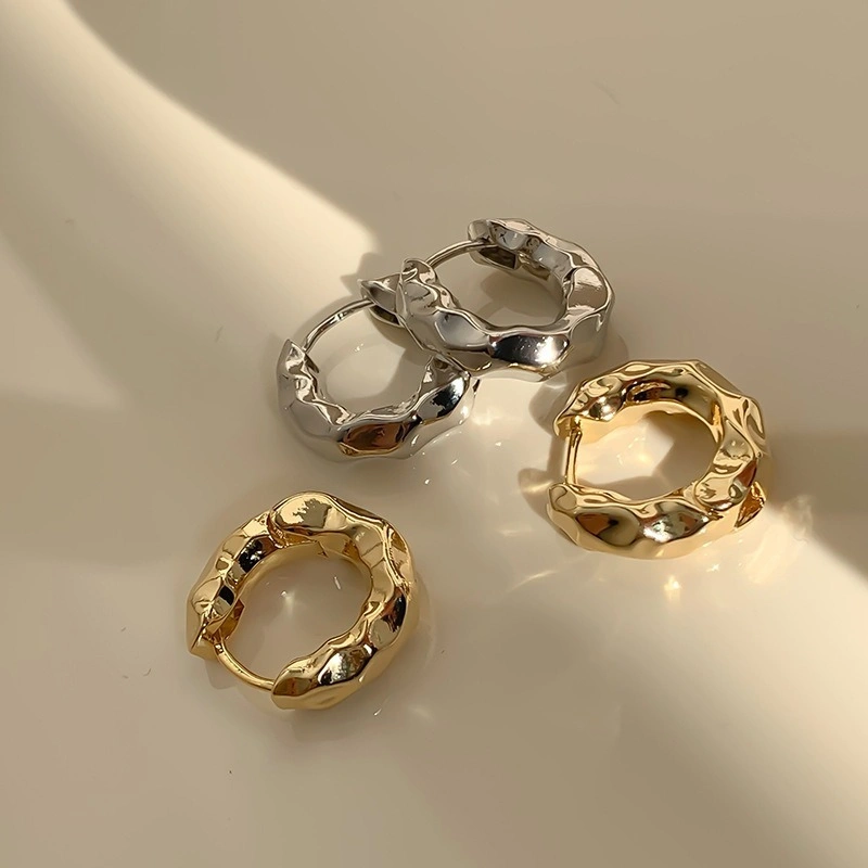Anting Waveform Retro Metal Geometric Earring Edgy Paduan Gold Silver Alloy gelombang wave elegan casual