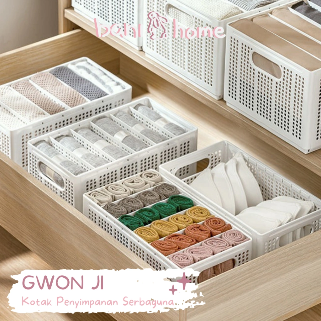 BANI - GWON JI Organizer Underwear Multifungsi Perapi Pakaian Dalam Sekat Partisi Wadah Lemari Perhiasan Transparan Kotak Storage Kaos Kaki Pemisah Penyimpanan Organizer Minimalis