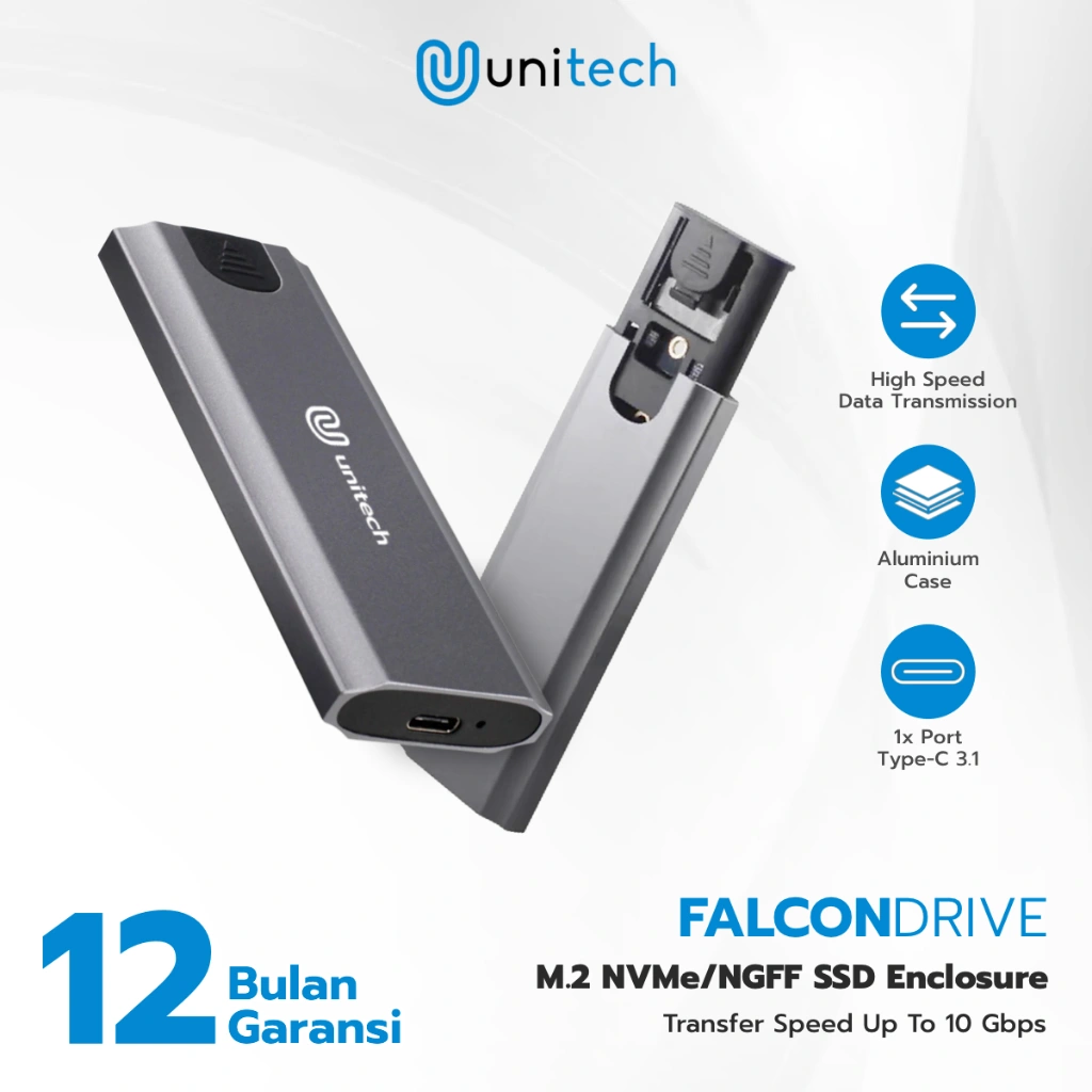 Casing SSD External M.2 NVME + USB 3.1 Type C | 2TB Enclosure - Falcon Drive | Unitech