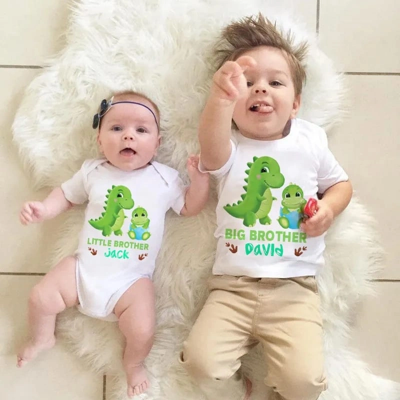 Herlin Collection-Kaos dan Jumper Kekinian Dino Hijau Little and Big Brother-Kaos anak dan dewasa