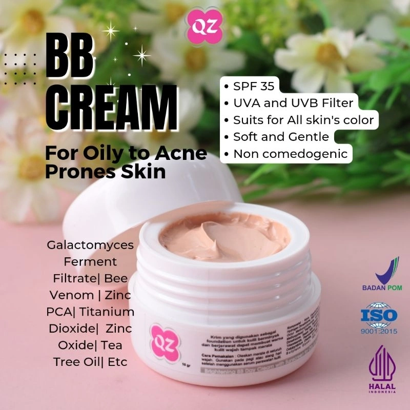 QZ BB CREAM FOR OILY TO ACNE PRONES SKIN | Sunscreen SPF 35 | BB Cream Glowing | Bedak Anti Jerawat | BB Cream Untuk Kulit Berminyak dan mudah Berjerawat | BB Cream BPOM| Foundation ringan kulit berminyak dan mudah berjerawat | Bedak Oil Control