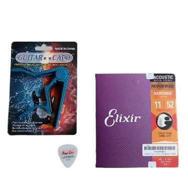 Paket Senar Gitar Akustik Elektrik Barcode USA String Gitar Nanoweb Polyweb Set Free Buble Warp Pick Capo