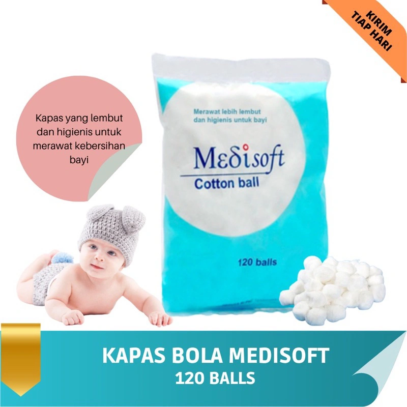 MEDISOFT KAPAS BULAT 120 BALLS / 75GR / KAPAS BAYI LEMBUT