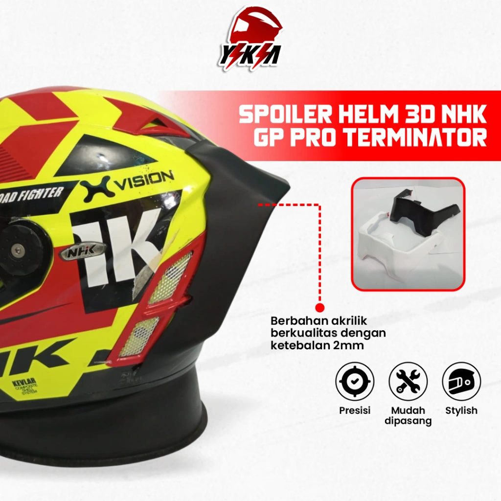 Spoiler Helm NHK GP Pro Terminator 3D Bahan Akrilik Tebal 2mm Presisi Sudah Termasuk Perekat 3M