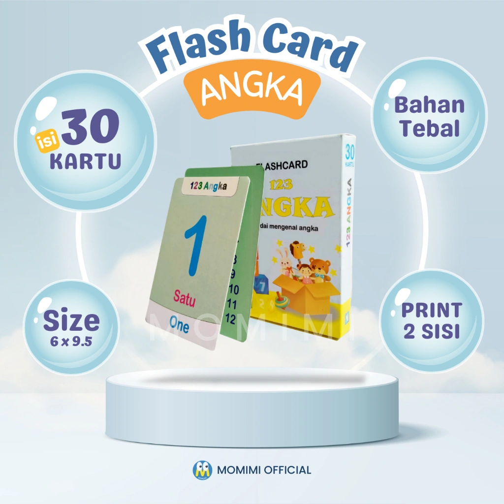 Flash Card ANGKA Bahan Tebal Laminasi Glossy Kartu Belajar Berhitung Edukasi Anak Usia Dini PAUD TK