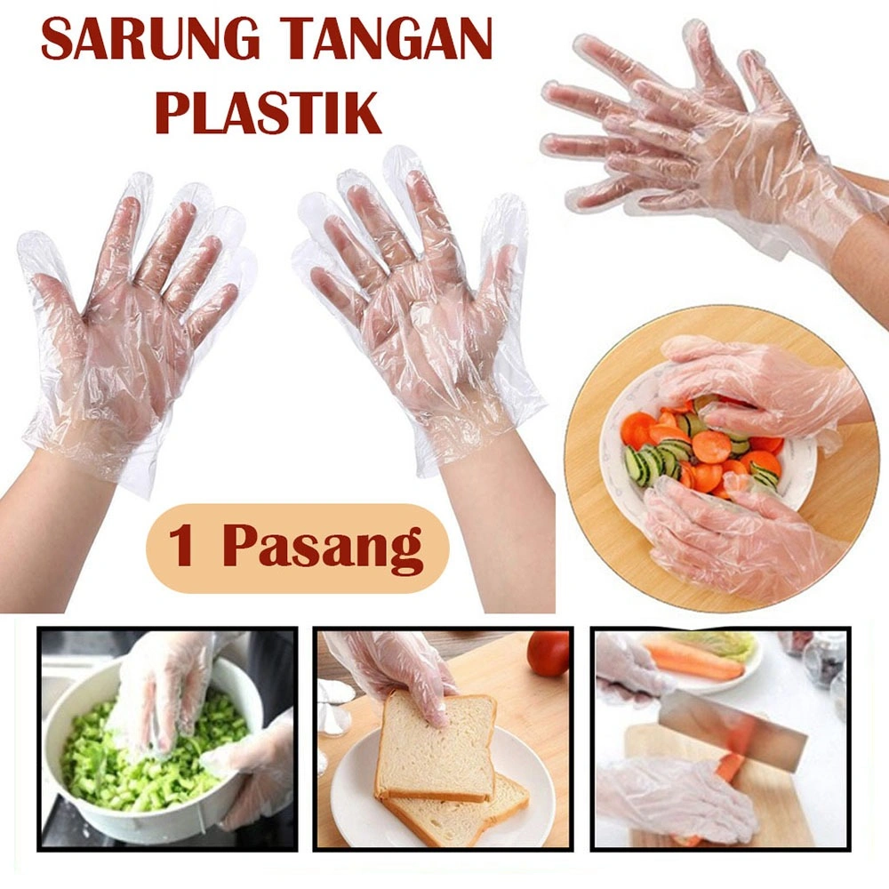Sarung Tangan Plastik Isi 1 Pasang Transparan Higienis Steril Disposable Plastic Hand Gloves