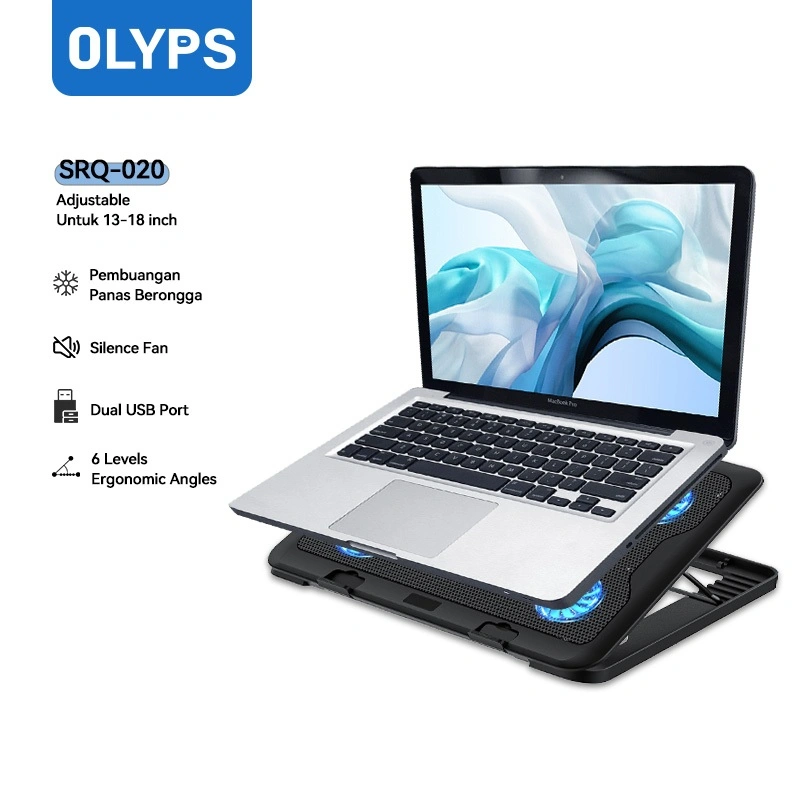OLYPS Cooling Pad Laptop 5 Turbo Fans Kipas Laptop Cooling Pad Pendingin Laptop - 6 Level Stand