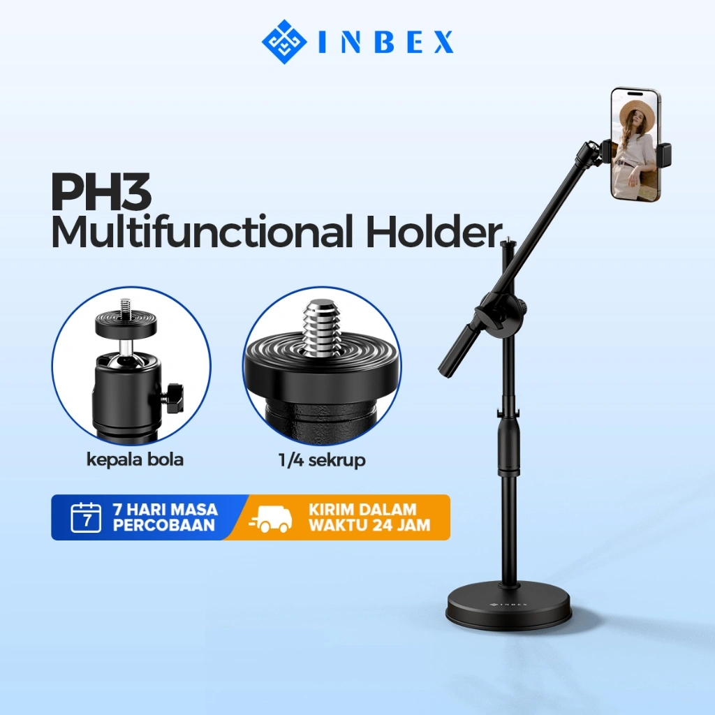 [Y] INBEX PH3 Overhead Phone Stand Holder Stand +Ring Light Panel Lampu Kontent Creator Tripod Foto Live Bracket 360°