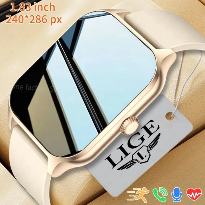 LIGE Jam Tangan Pintar Baru Tahan Air 1.83 Inci Layar HD Gelang Pintar Pria Wanita Jam Tangan Pintar Olahraga Kebugaran