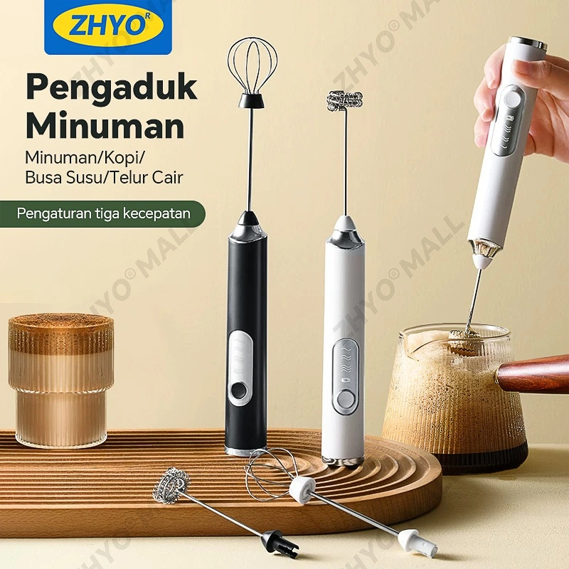 ZHYO Mixer Listrik Mini Pembuih susu Pengaduk Minuman Portabel Pembuih Kopi Pengocok Telur- Tiga kecepatan Pengisian Daya USB