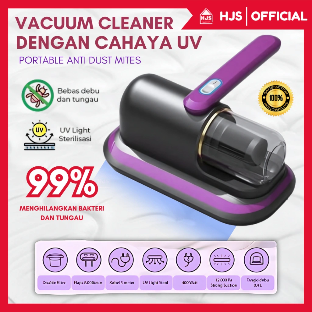 [HJS]  UV Light Vacuum Vakum Cleaner Portable Rechargeable 12.000 PA / Penghisap Debu Kasur Sofa Bed Anti Mites Remover