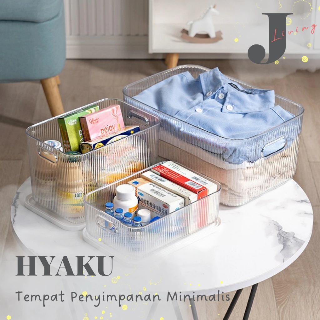 J LIVING - HYAKU Organizer Serbaguna Perapi Buku Minimalis Dengan Tutup Majalah Transparan Storage Box Mainan Anak Kotak Penyimpanan Pakaian Acrylic Organizer Clothes Multifungsi