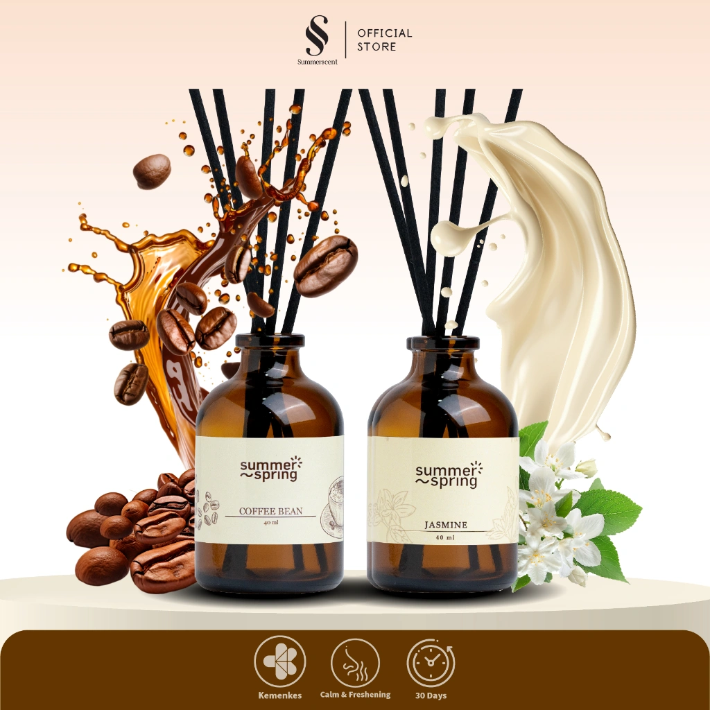 Bundling Reed Diffuser / Coffe Bean & Jasmine /  Summerspring / Aromatheraphy 40 ML /  Pengharum Ruangan