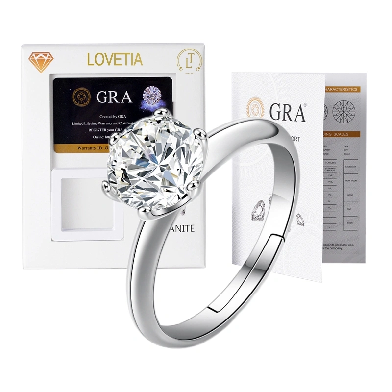 LOVETIA Snowflakes Cincin Moissanite 1.5 Ct Perak 925 Sertifikat GRA BTJZ017