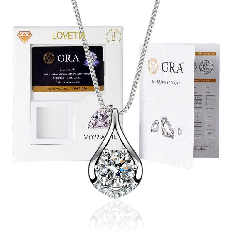 LOVETIA Kalung Moissanite Perak 925 1.0 Ct Sertifikat GRA BTXL023
