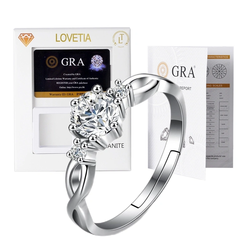 LOVETIA Cincin Perak 925 Moissanite Wedding Ring 0.5 Ct Sertifikat GRA BTJZ009