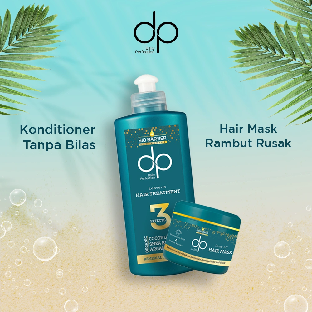 [BUNDLE]DP Daily Perfection Bio Barrier Hair Mask 200 ml + Bio Barrier Leave In Hair Treatment 200 ml - Kondisioner Keratin Biotin Conditioner Rambut Lebih Sehat Anti Rontok Ketombe Halal Hijab