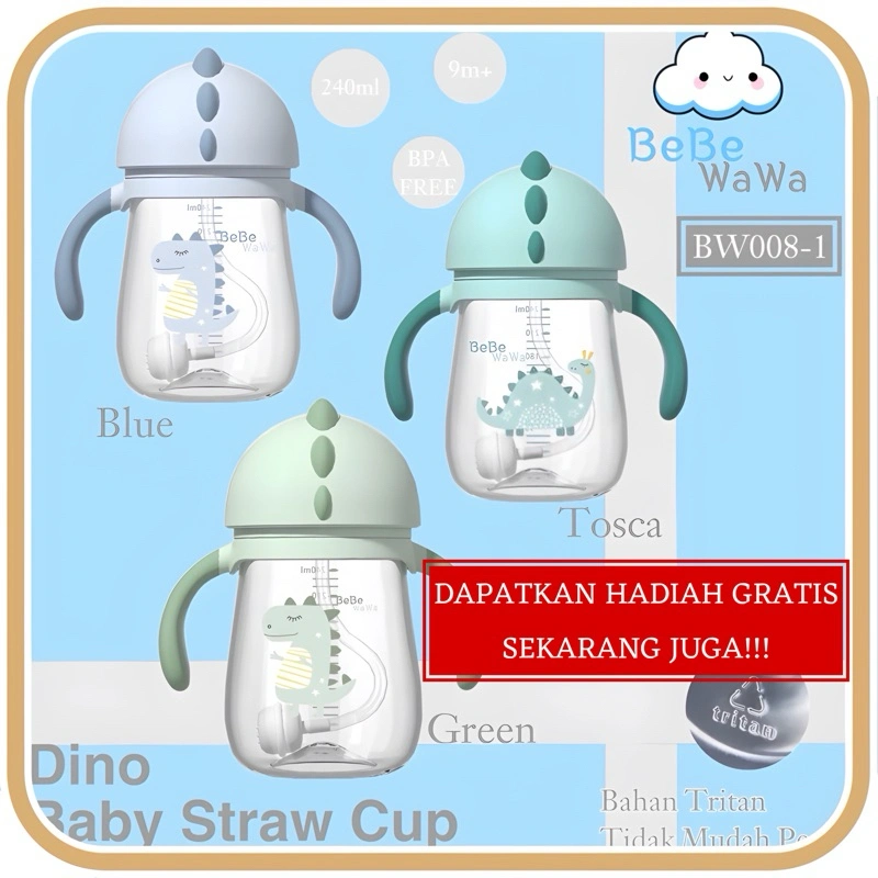 BeBeWaWa Dino Baby Straw Cup - Tritan Straw Cup - Botol Minum Bayi & Anak