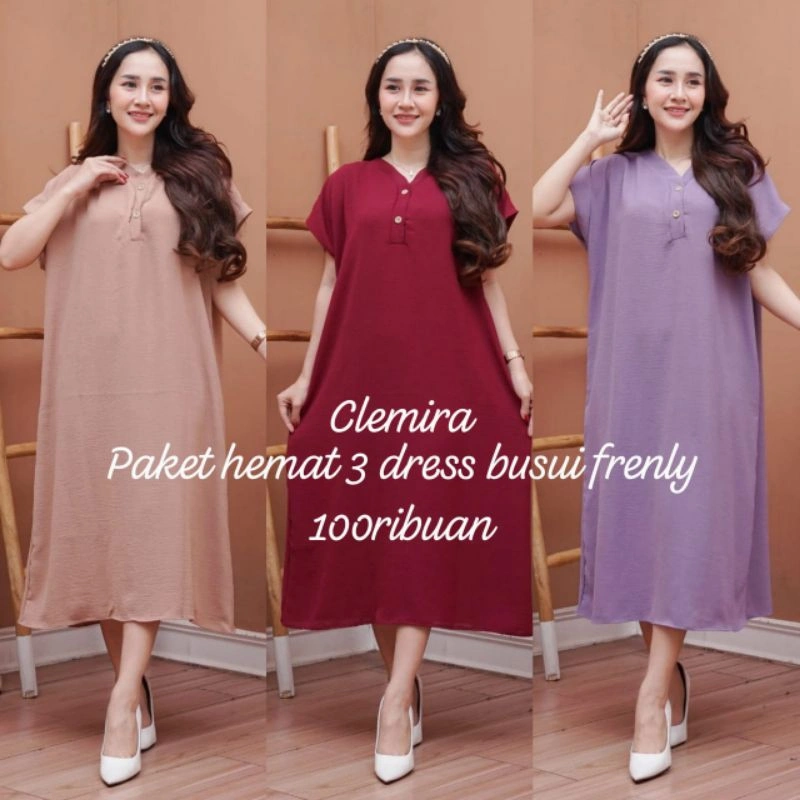 Daster busui paket 3 baju Midi Dress bumil Cringkle Airflow premium