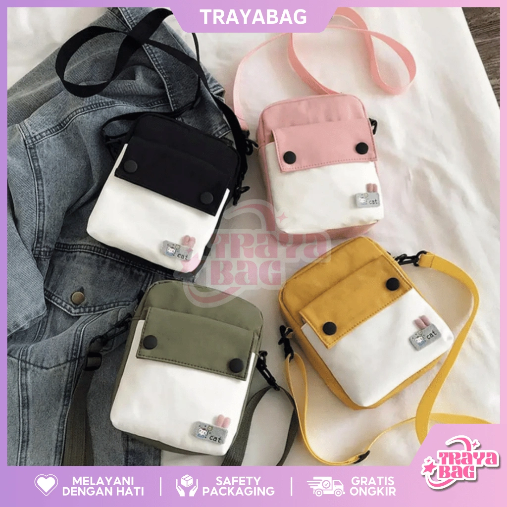 SLING BAG MINI CAT HAPPY -TAS SELEMPANG WANITA REMAJA UNTUK HANDPHONE & DOMPET C