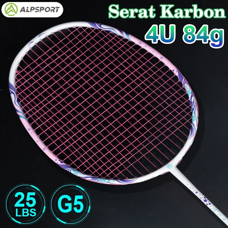 ALPSPORT New Cherry Badminton Racket 100% Serat Karbon Penuh Desain Asli Model Dewi Desain Asli untuk Raket Bulutangkis Anak Perempuan Senar T800 Merah Muda Pegangan Dipasang Reket Merah Muda ALP Raket BuluTangkis Rsl Victor Yonex Liling Racket