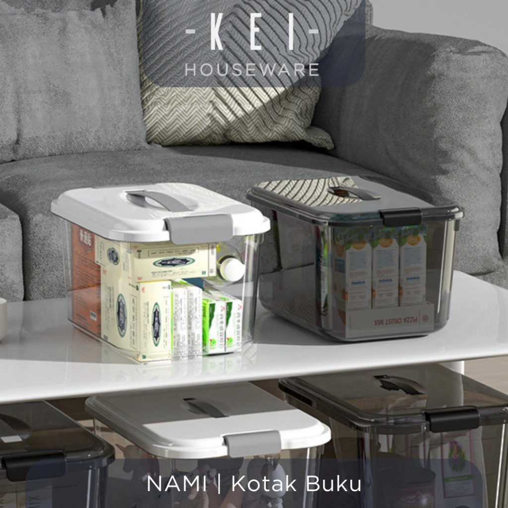 【KEI】 NAMI Wadah Storage Pakaian Estetis Storage Box Alat Perlengkapan Kotak Simpan Mainan Transparan Kotak Buku Serba Guna Wadah Box Obat Minimalis