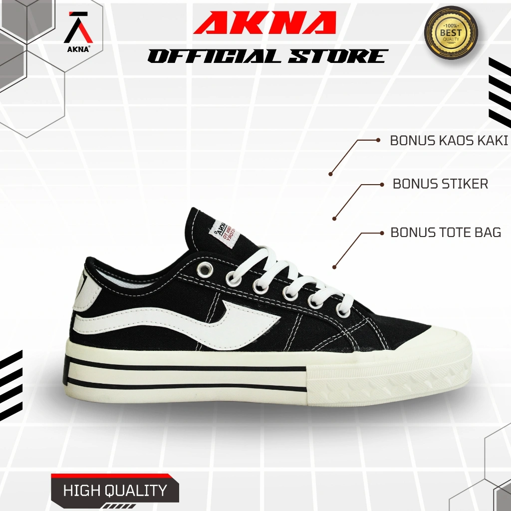 Sepatu Akna - Sepatu Sneakers Alium Low Black White Pria Wanita