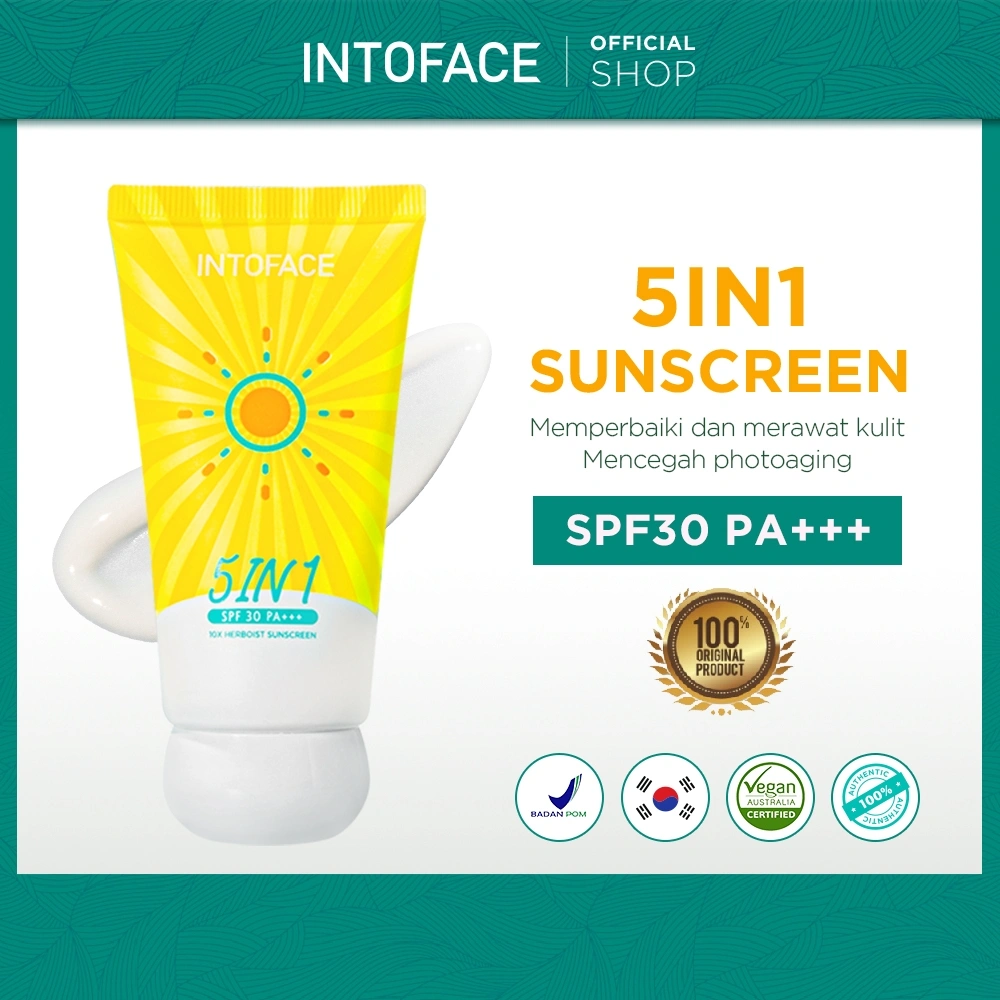 【BPOM】INTOFACE 10X Herborist 5in1 Sunscreen uv SPF30 PA+++ 50g Skin Barrier Protect With Centella Asiatica Skincare Sunblock Wajah Cocok Untuk Orang Dengan Kulit Putih