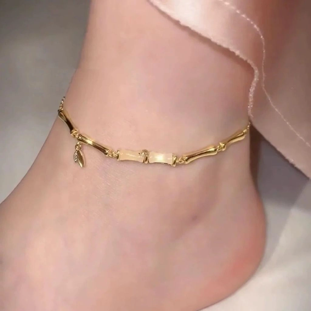 GK23 - Gelang Kaki Bamboo Gaya Korean Titanium Steel Model Korea Anti Karat dan Anti Luntur