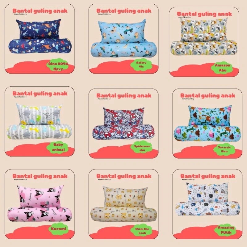 Set Bantal Anak Umur 1- 8 Tahun - Bantal Kecil - Guling Junior - Bantal Guling Motif Karakter