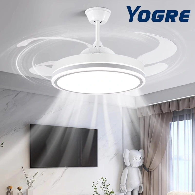 YOGRE 42inci lampu kipas angin gantung plafon tak terlihat Lampu LED 3 Warna Motor DC lampu kipas gantung plafon Bilah kipas yang dapat ditarik