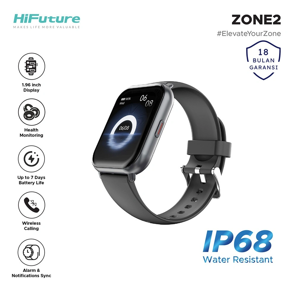 Zone2 Wireless Calling Smartwatch IPS Display 1.96" SpO2 Health & Sleep Monitor IP68 100+ Sports