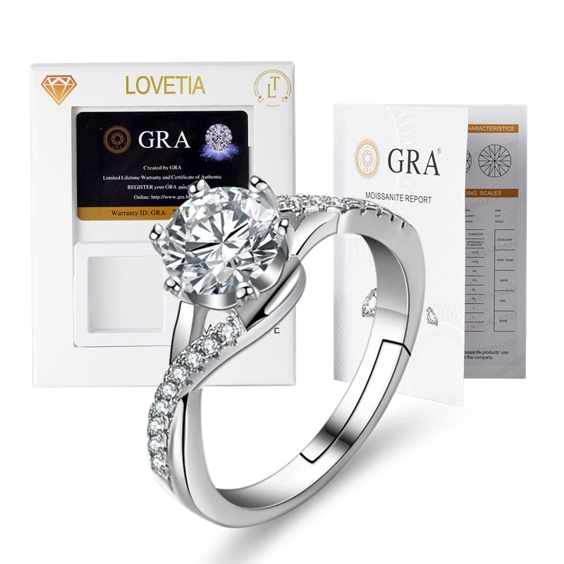 LOVETIA Cincin Wanita Moissanite Perak 925 1.0 Ct Sertifikat GRA BTJZ027