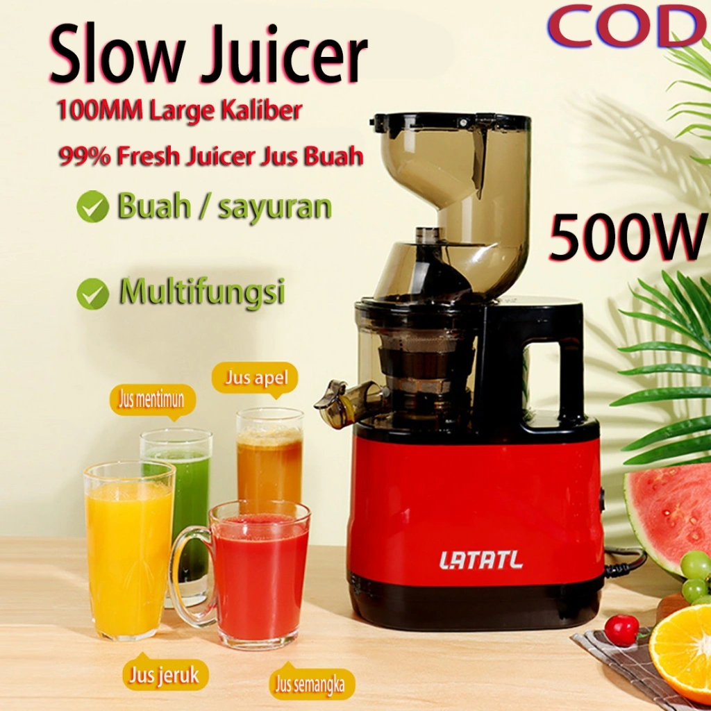 LATATL Slow Juicer Multifungsi 99% Fresh Fruit Juice Pengekstrak Buah Import Juicer Jus Buah Multifungsi Slow Juicer Diameter Besar
