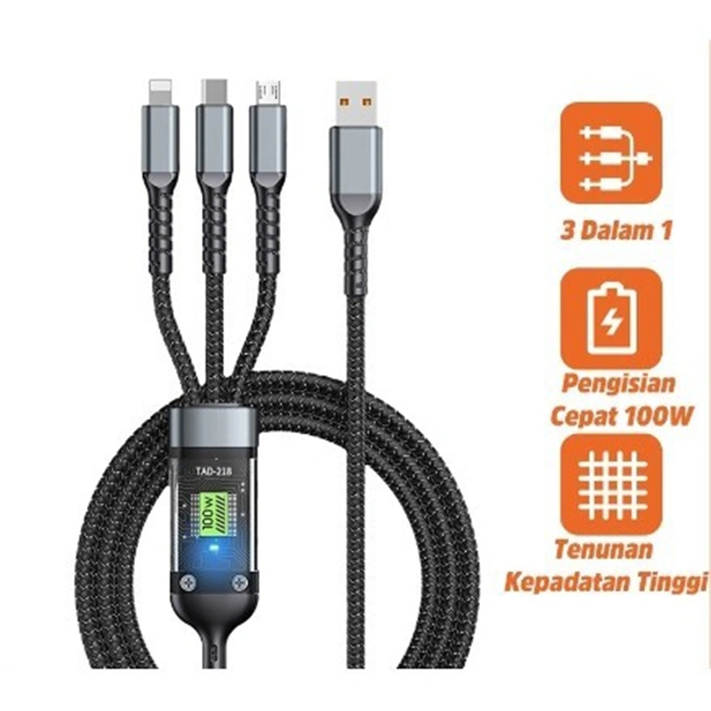 Pasevin Kabel Data Charger Fast Charging 3 in 1 Kabel Lightning Micro USB Type C Black for Android IOS Type-c