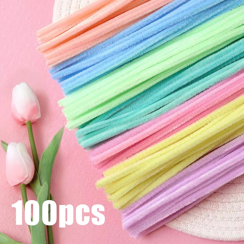 100pcs Kawat Bulu Mercy Pastel Mix Mainan Anak Kerajinan Tangan Pipe Cleaner Beludru Untuk Bunga Pipe Cleaner Stem Prakarya
