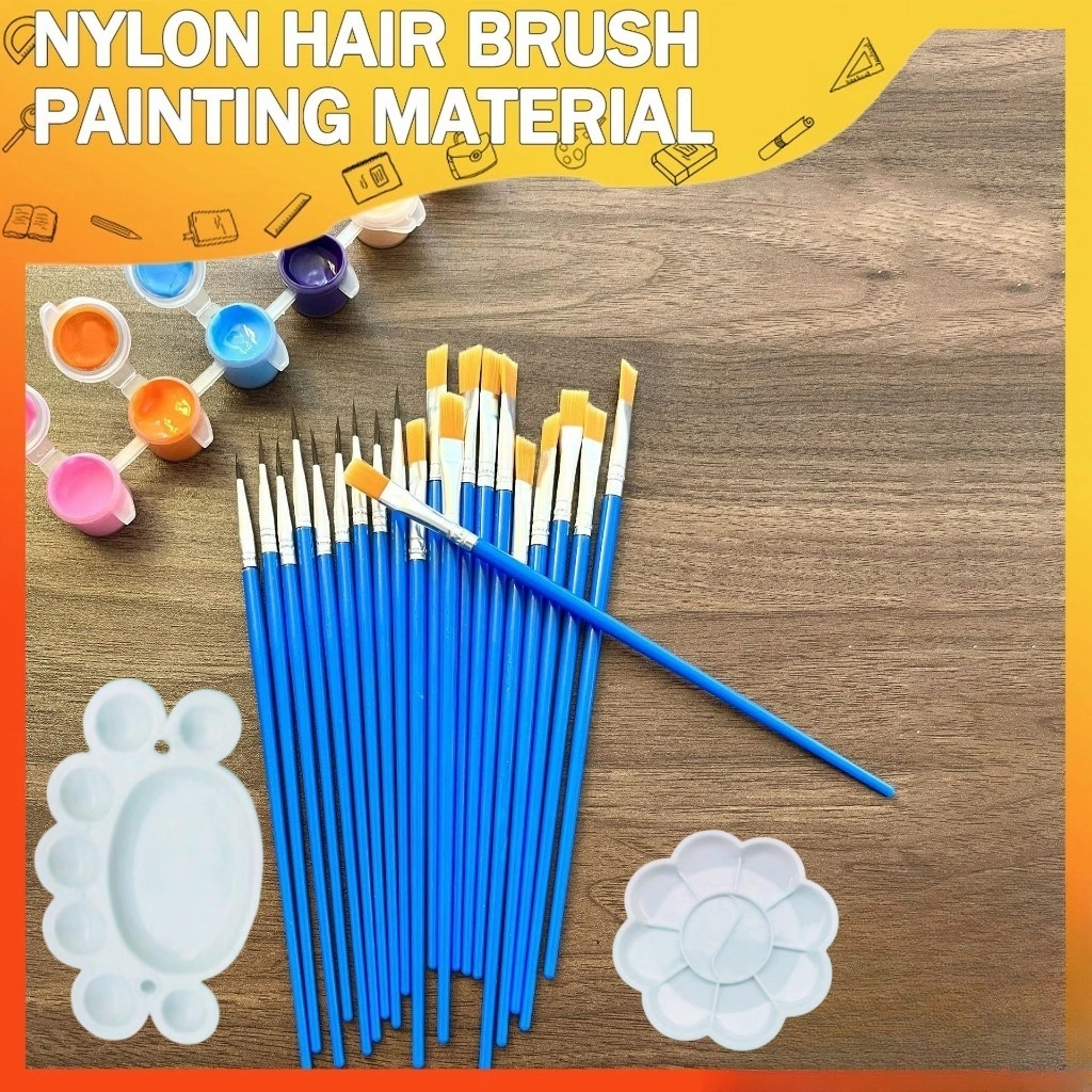 Kuas Lukis Cat Air Paint Brush Nilon Ujung Pointed dan Flat / Kuas Kecil Lancip Datar Art Brush Cat Minyak Akrilik Acrylic Colour Set 6 Warna