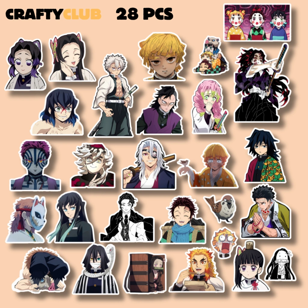 DEMON SLAYER Stiker/Sticker Vinyl (Waterproof) 28PCS. Cocok untuk Helm, Tumblr dan Sticker laptop